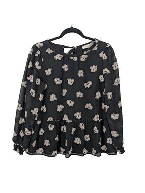 LOFT Peplum Top Floral Balloon Long sleeve Textured Tunic Office Small Petite